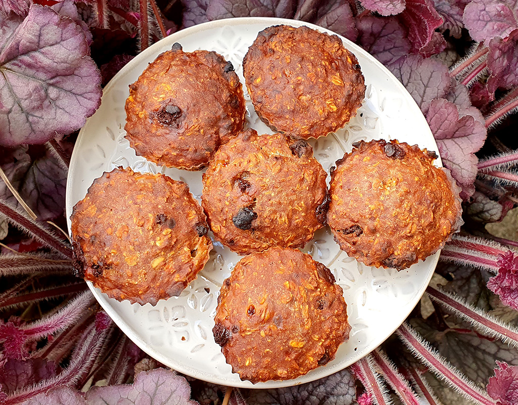 Vegan banana oat and chocolate muffin