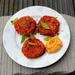 Chickpea, carrot and beetroot fritters