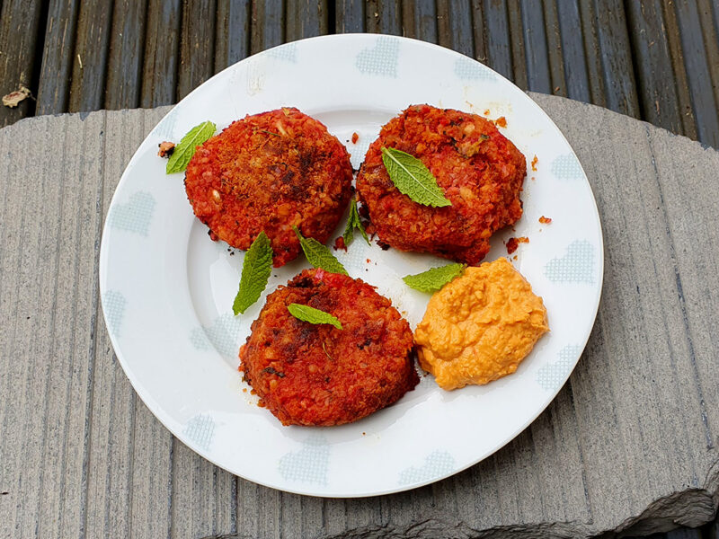 Chickpea, carrot and beetroot fritters