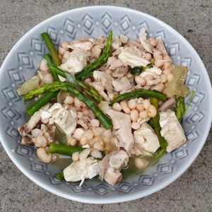 Leftover chicken, bean and asparagus stew