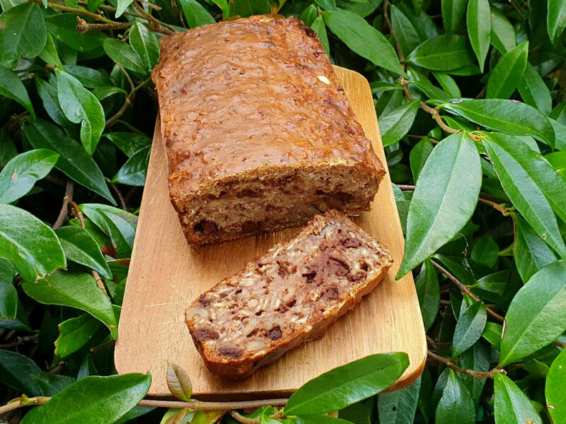 Banana bread with chocolate and walnuts