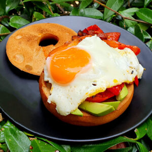 Chorizo, egg and avocado bagel