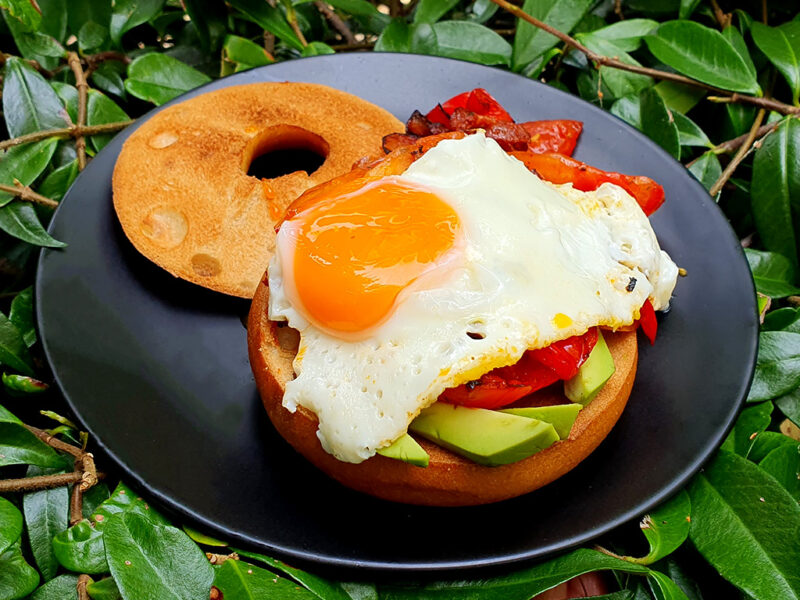 Chorizo, egg and avocado bagel