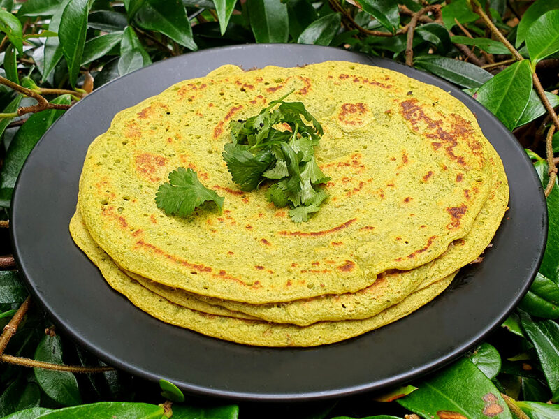 Roasted garlic and coriander lentil wraps