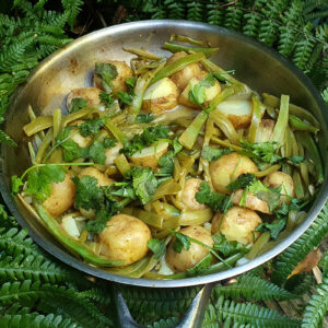 Sauteed potatoes with runner beans