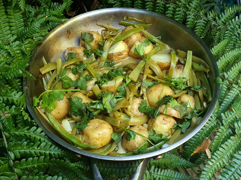 Sauteed potatoes with runner beans