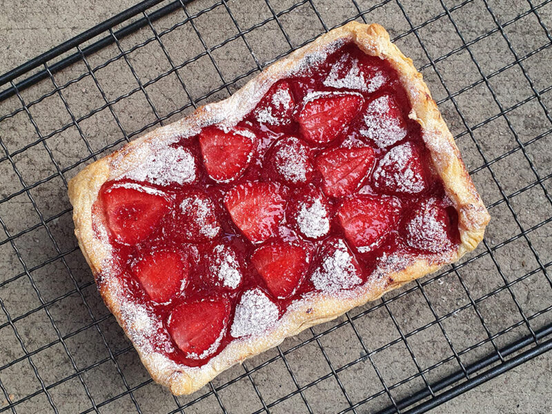 Strawberry puff pastry tart