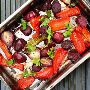 Balsamic roasted beetroot and red pepper