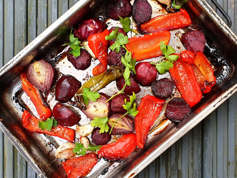 Balsamic roasted beetroot and red pepper