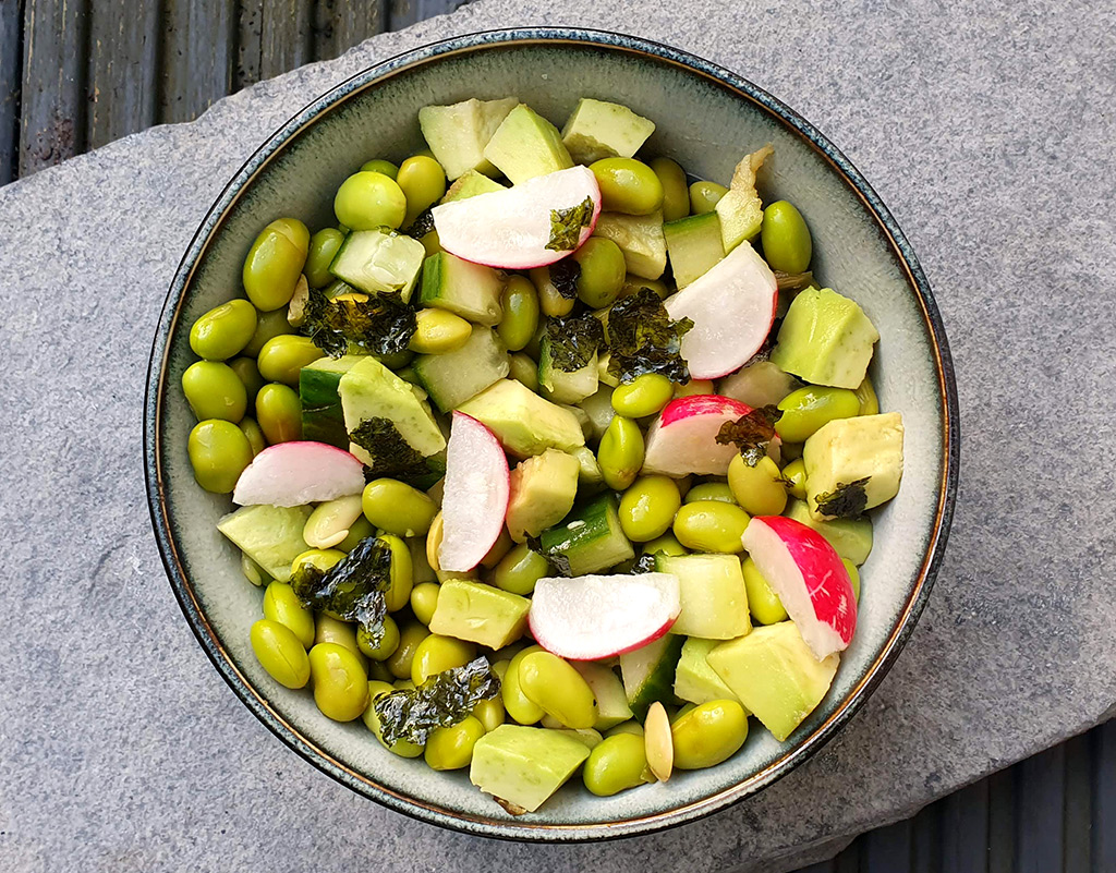 Edamame, cucumber and avocado salad