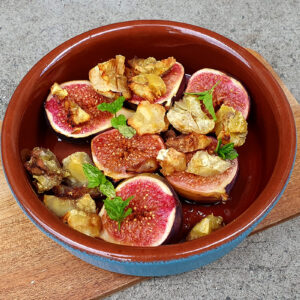 Honey and balsamic baked figs with chestnuts