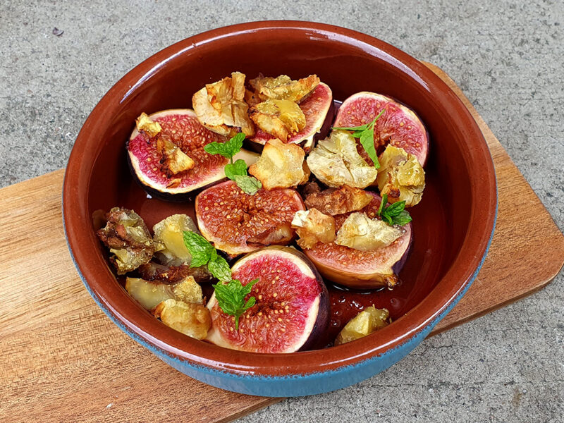 Honey and balsamic baked figs with chestnuts