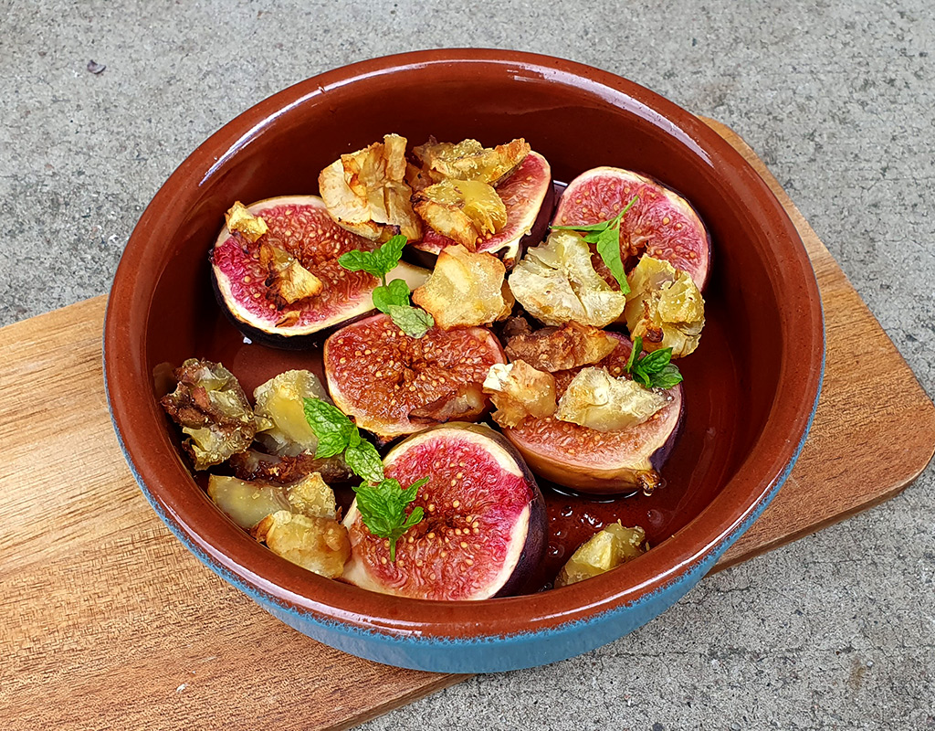 Honey and balsamic baked figs with chestnuts