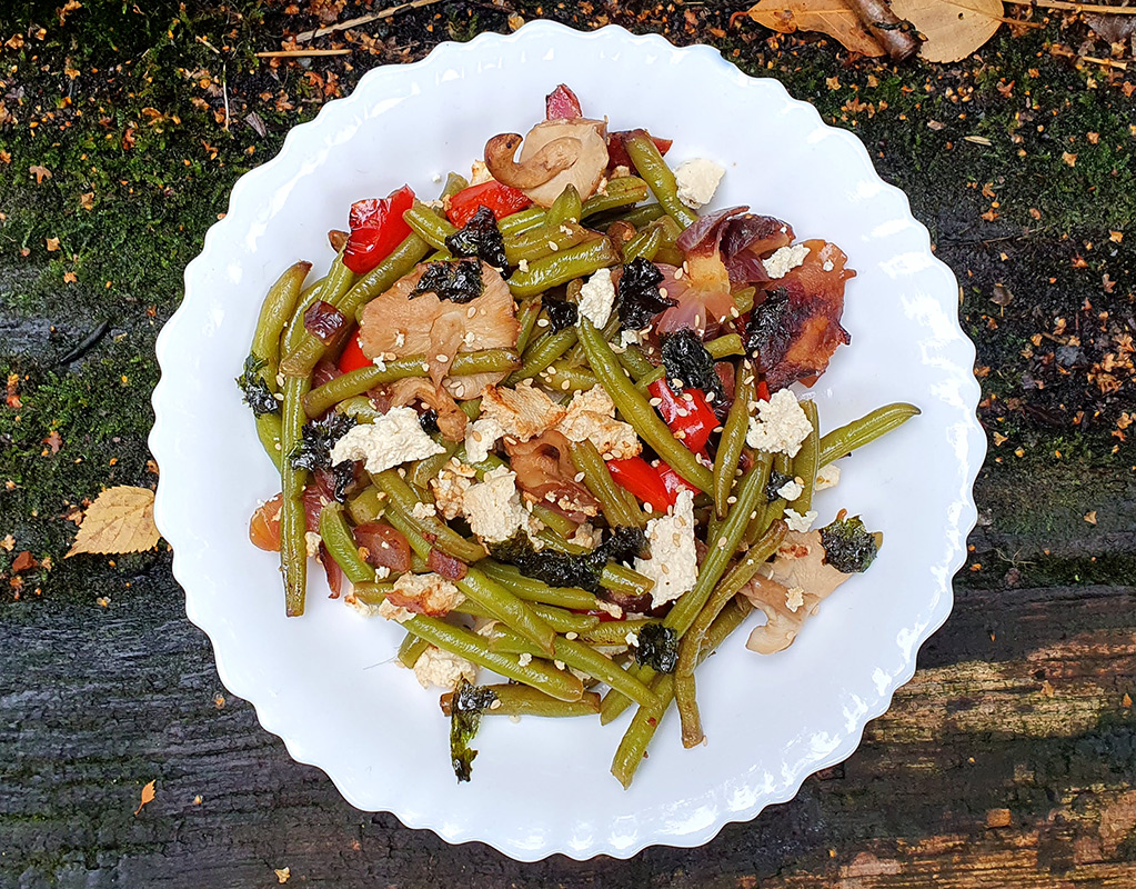 Shiitake and green beans with tofu