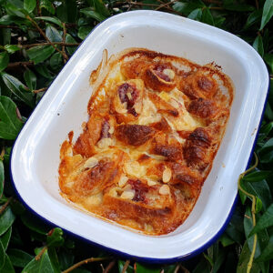 Strawberry and almond croissant bake