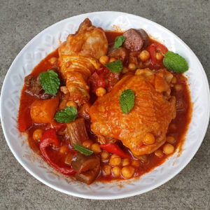 Chicken, aubergine and chickpea stew