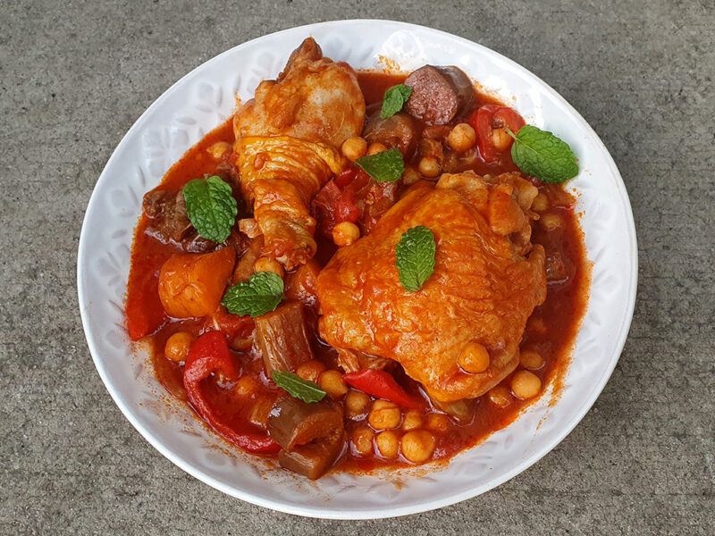 Chicken, aubergine and chickpea stew