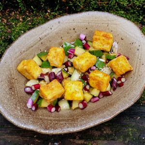 Crispy tofu and cucumber salad