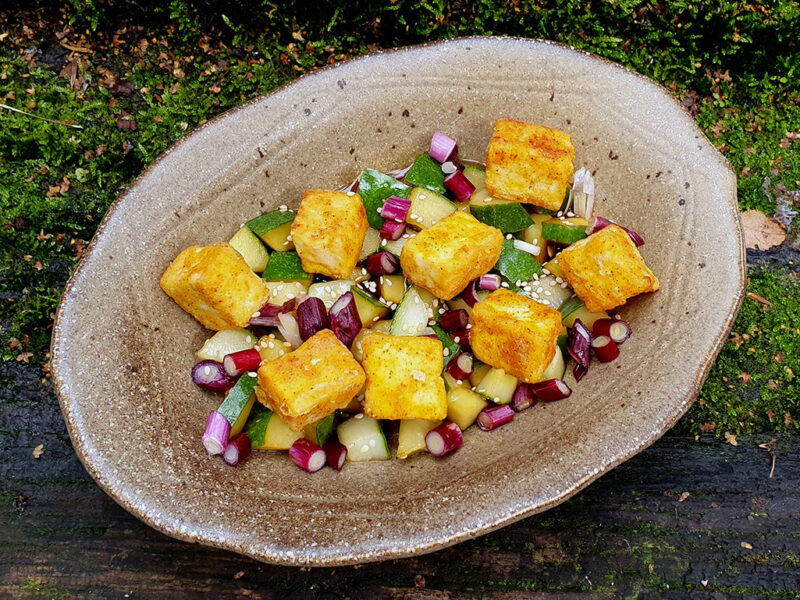 Crispy tofu and cucumber salad