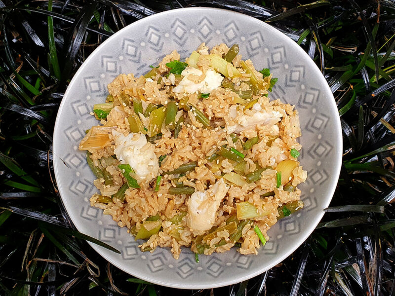 Egg-fried rice with haddock