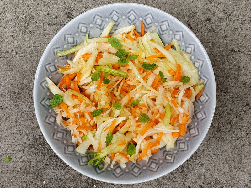 Kohlrabi and carrot slaw with fennel