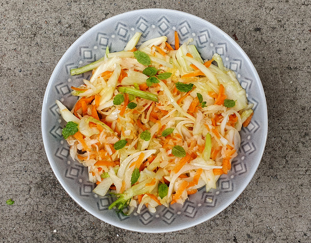 Kohlrabi and carrot slaw with fennel