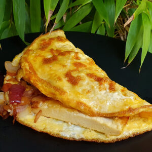 Omelette with tofu and caramelized onion