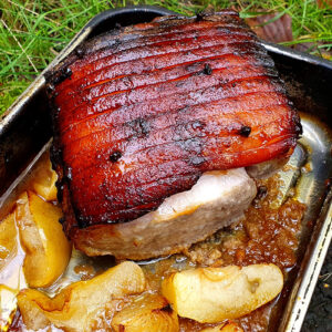 Slow-roasted pork with spiced apple