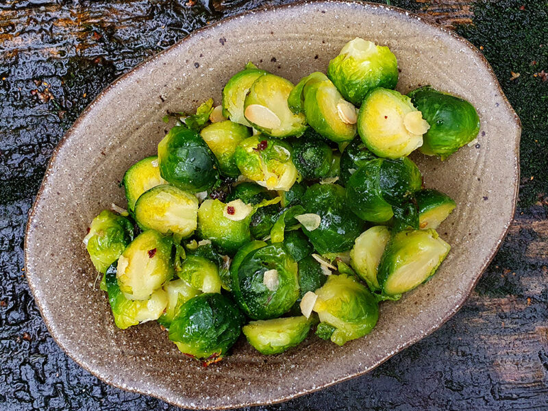 Roasted brussels sprouts with chili and garlic