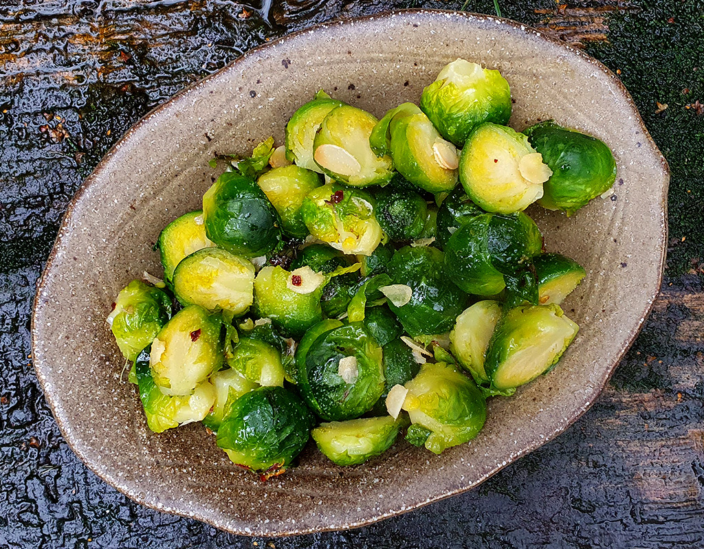 Roasted brussels sprouts with chili and garlic