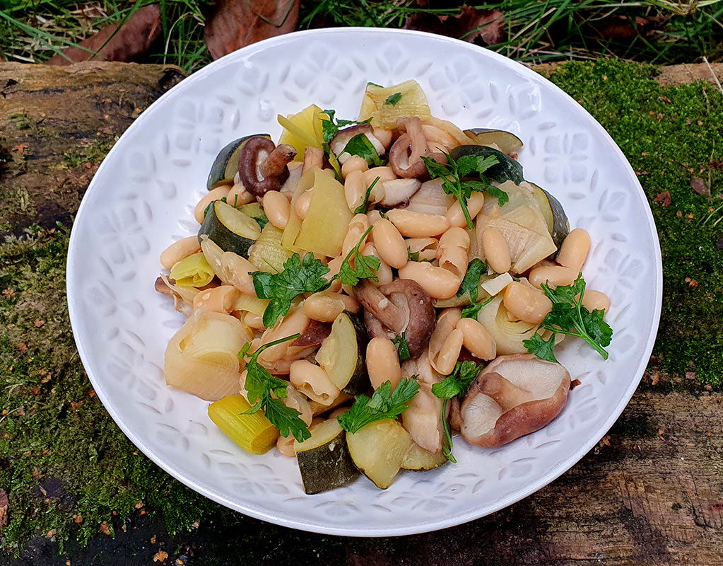 Sauteed shiitake beans and courgette