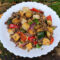 Warm lentil and courgette salad with crispy tofu