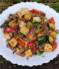 Warm lentil and courgette salad with crispy tofu