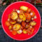 Roast potatoes and sweet potatoes with bacon