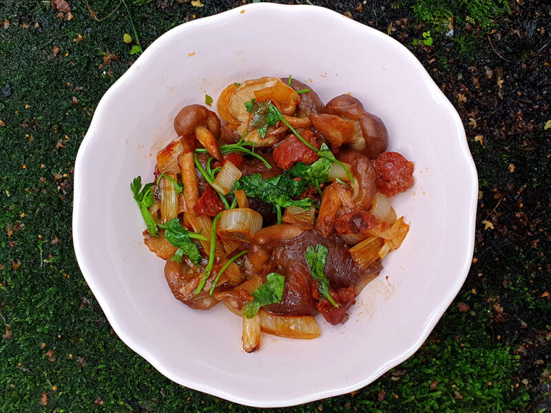 Sauteed shiitake with chorizo