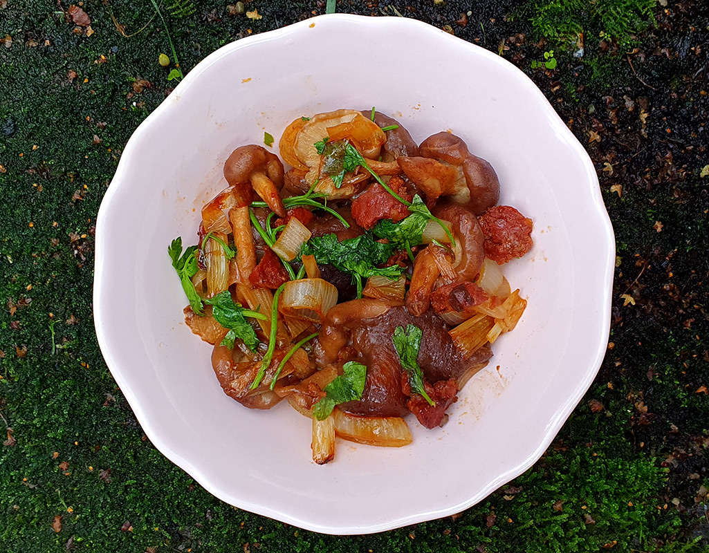 Sauteed shiitake with chorizo