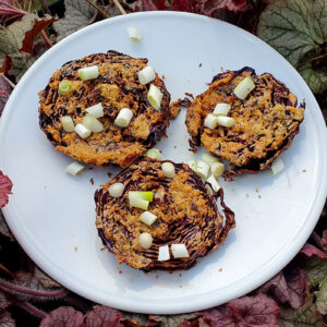 Cumin and tahini roasted red cabbage steaks