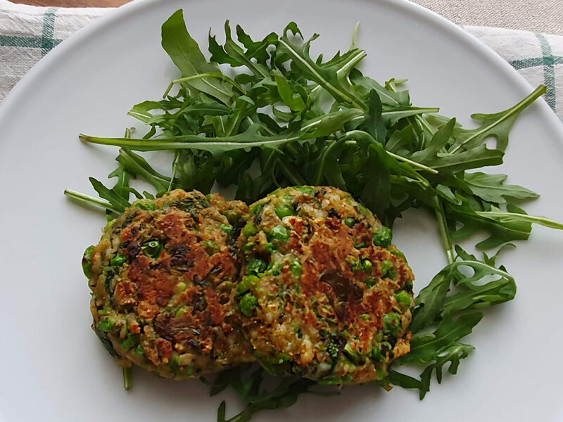 Halloumi, pea and spinach fritters