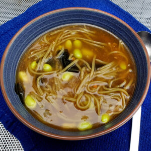 Miso soup with edamame and wakame