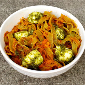 Sweet potato pasta with mozzarella balls