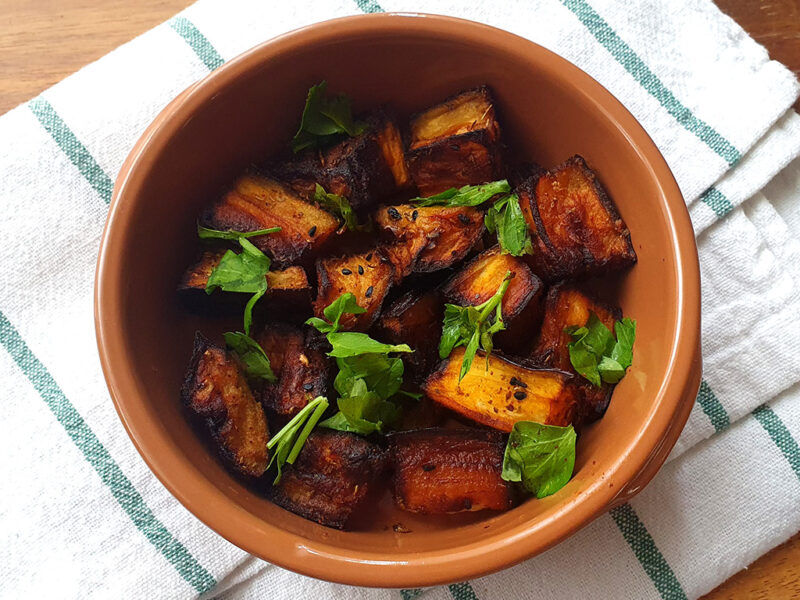 Air fryer roasted spiced aubergine