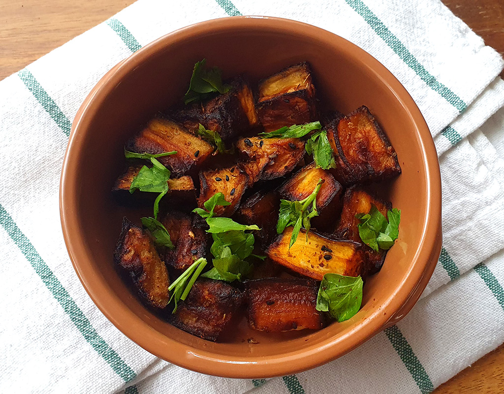 Air fryer roasted spiced aubergine