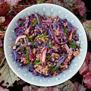 Buckwheat, beans and red cabbage salad