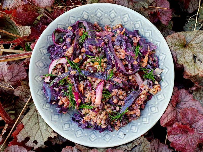 Buckwheat, beans and red cabbage salad