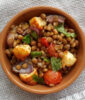 Lentil salad with roasted halloumi and vegetables