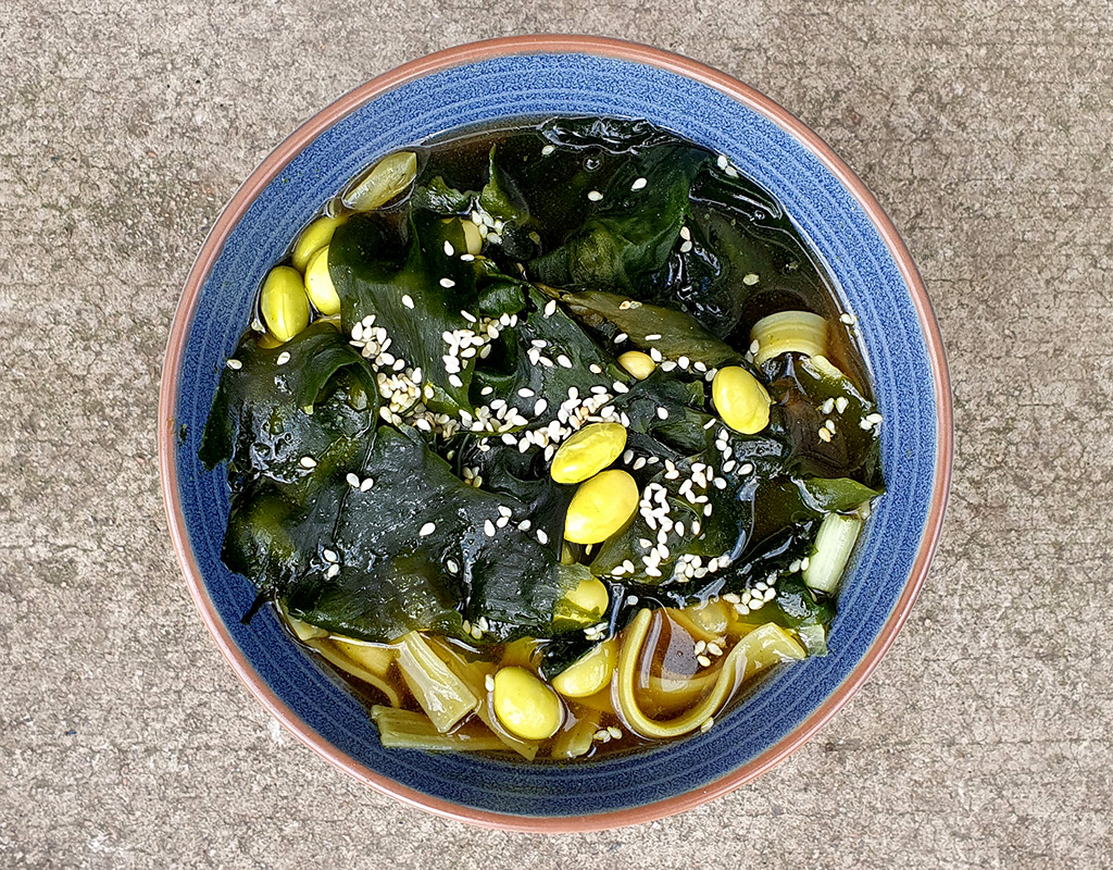 Miso soup with seaweed and noodles