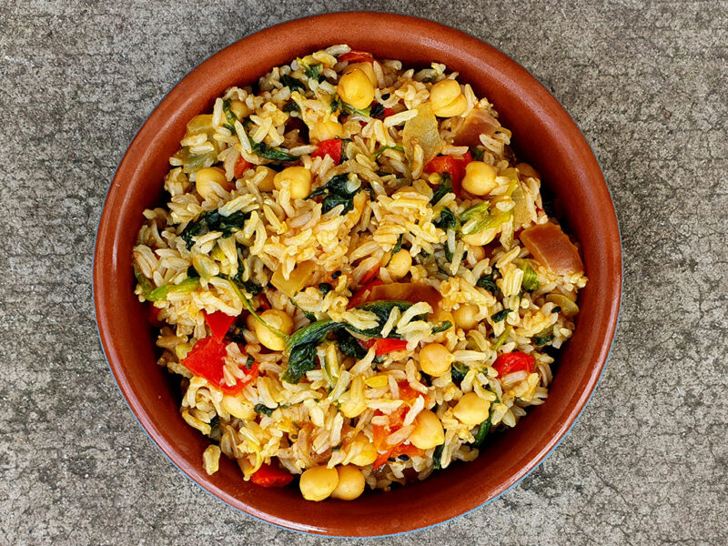 Spiced rice and chickpea salad