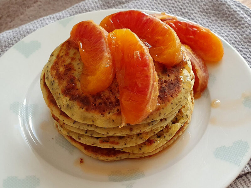 Blood orange pancakes with poppy seeds