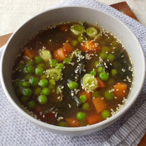 Green pea and carrot miso soup