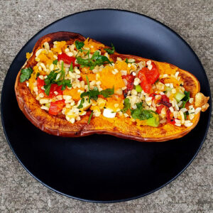 Roasted squash stuffed with bulgar wheat